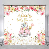 Aperturee - Aperturee Floral Car Elephant Custom Name Baby Shower Backdrop